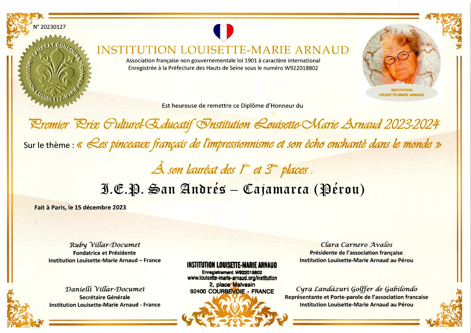 Laureat du Concours Culturel-Educatif Institution Louisette-Marie Arnaud 2021